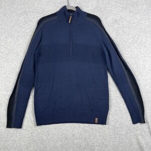 Obermeyer Wool Blend 1/4 Zip Sweater Mens Size M Navy Blue Mock Neck Preppy